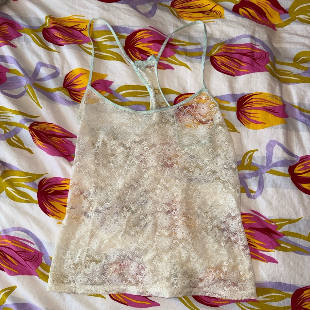 Lace Camisole with Floral Pattern, Rinestone bow on back